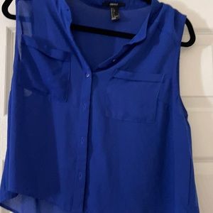 Forever 21 blue semi-cropped button down top